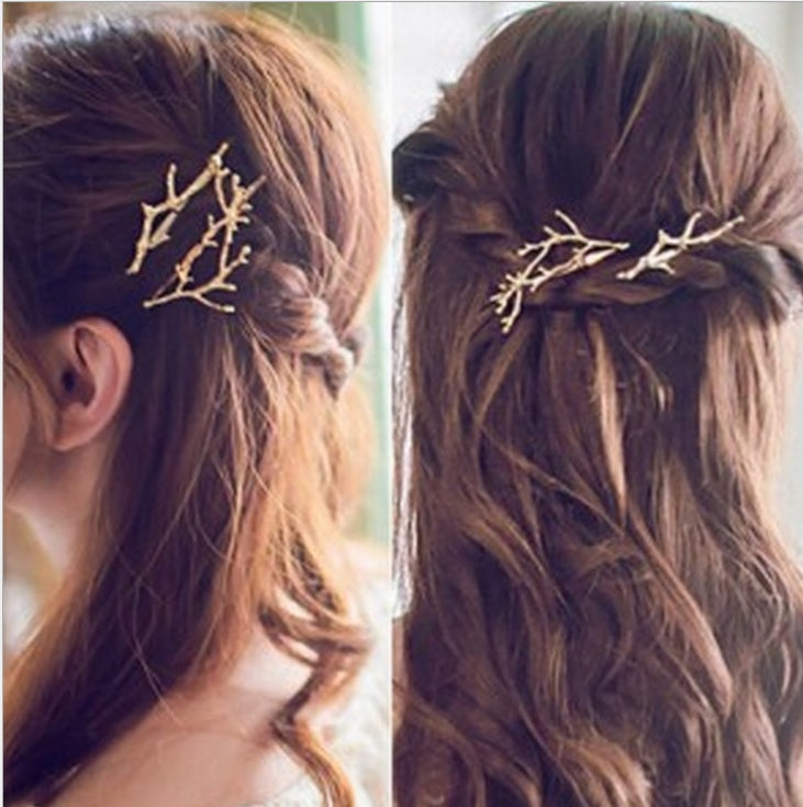 Popular Best Korea hair accessories fairy antlers branch metal edge clip side clip hairpin