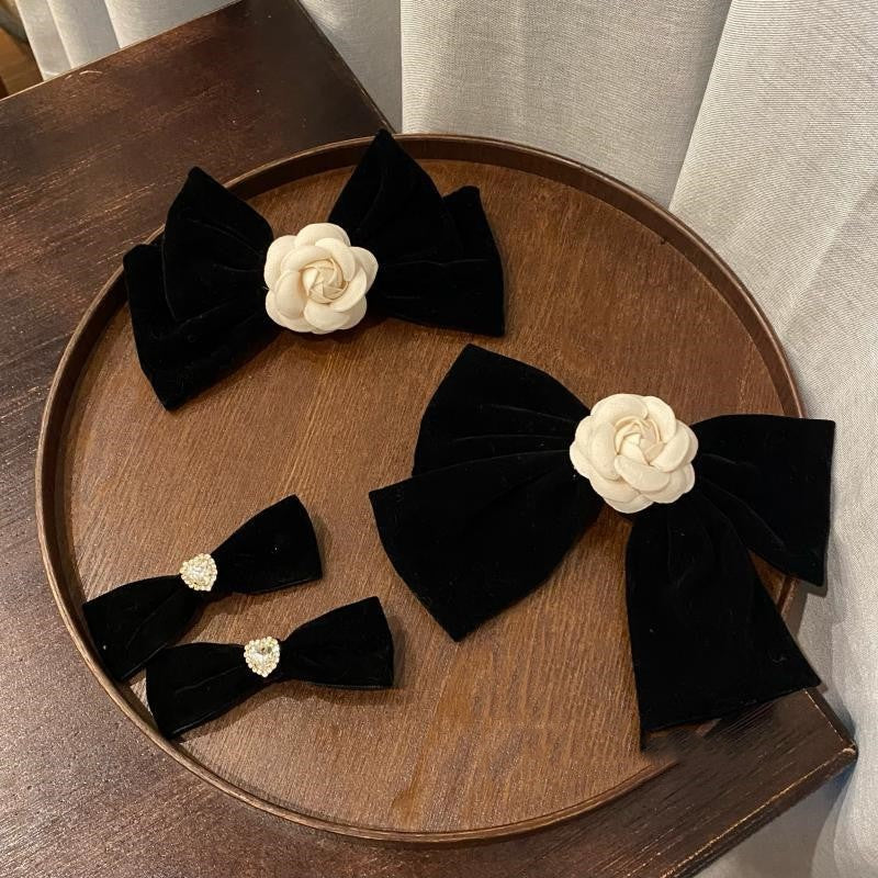 Vintage Velvet Camellia Bow Hair Clip Black