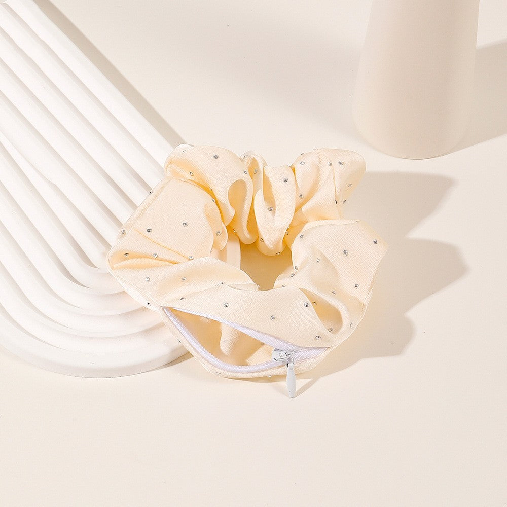 Solid Color Velvet Cloth Zipper Large Intestine Hair Ring