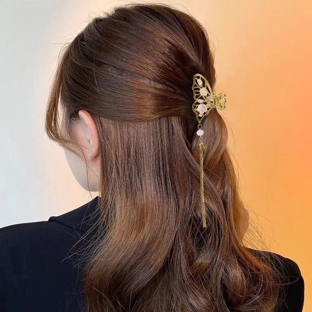 Best Butterfly Small Jaw Clip Alloy Hair Retro Style Elegant Fairy Small Tassel Shark