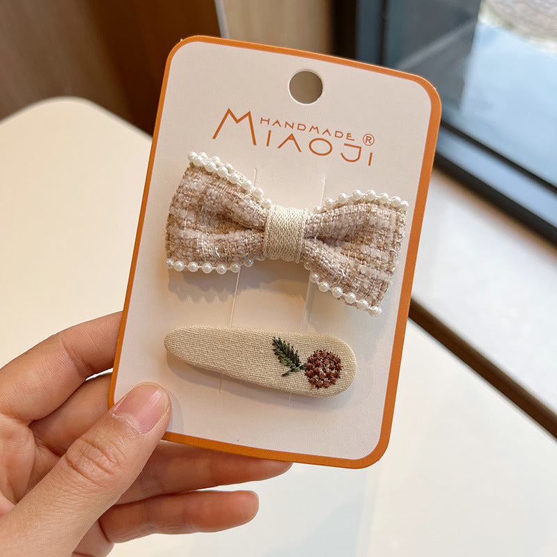 Lace Bow Press Clip Children's Pearl Embroidery Flower Barrettes Baby