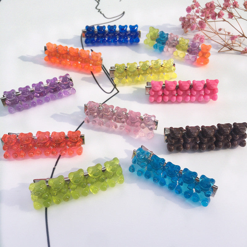 Candy Color Hair Clip Jelly Gummy Bear Hairpin Contrast Color Duckbill Clip Women