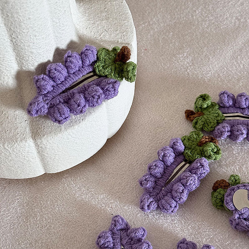 Grape Purple Wool Barrettes Cute Fabric Fruit Bang Clip