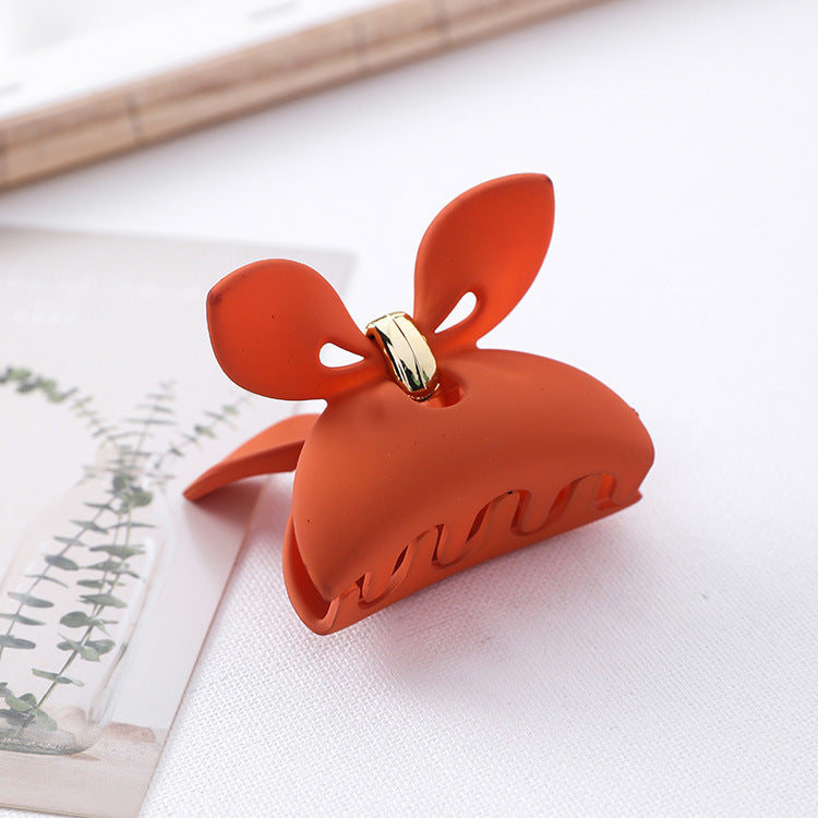 Bow resin grip clip solid color matte rabbit ears hair clip