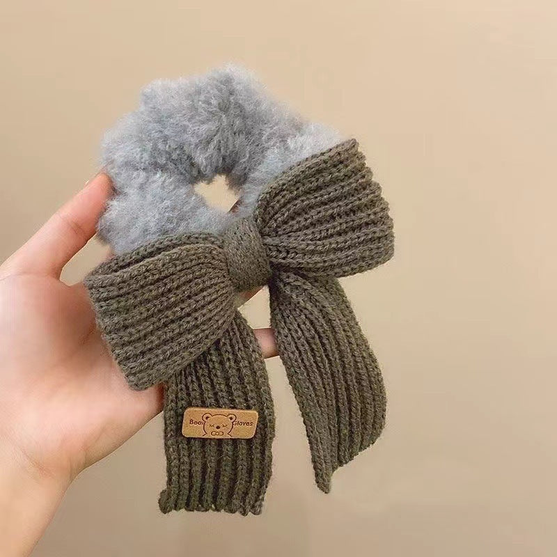 New Autumn And Winter Wool Bow Plush Hair Ring