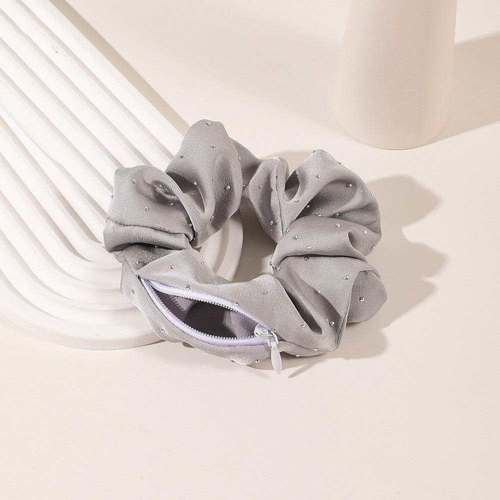 Solid Color Velvet Cloth Zipper Large Intestine Hair Ring