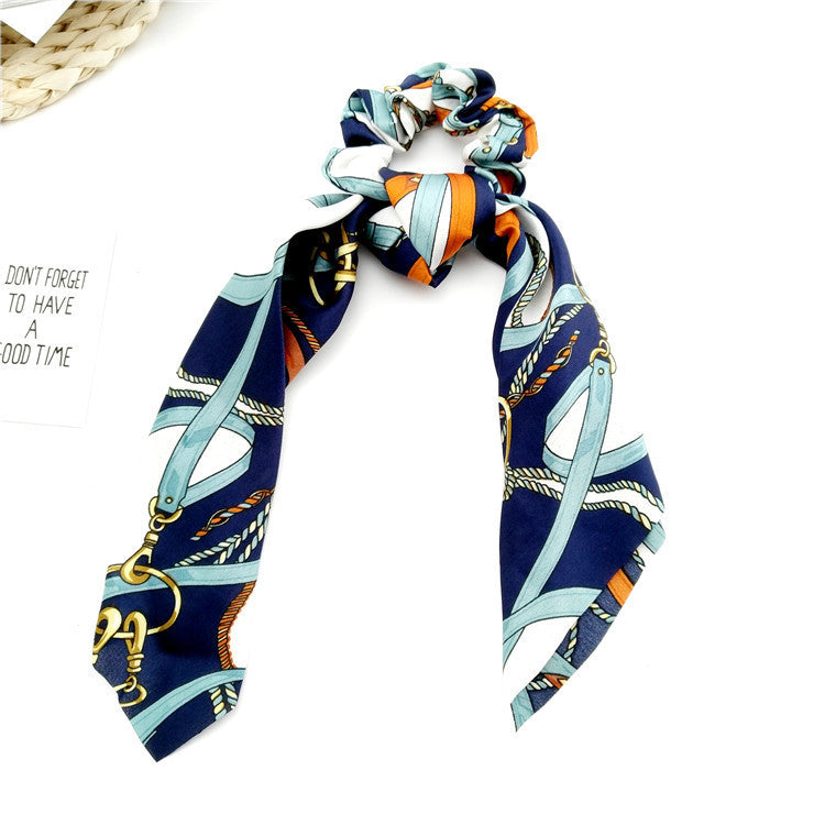 Retro Extra-long Silk Scarf Floating Ribbon Bow Hair Ring