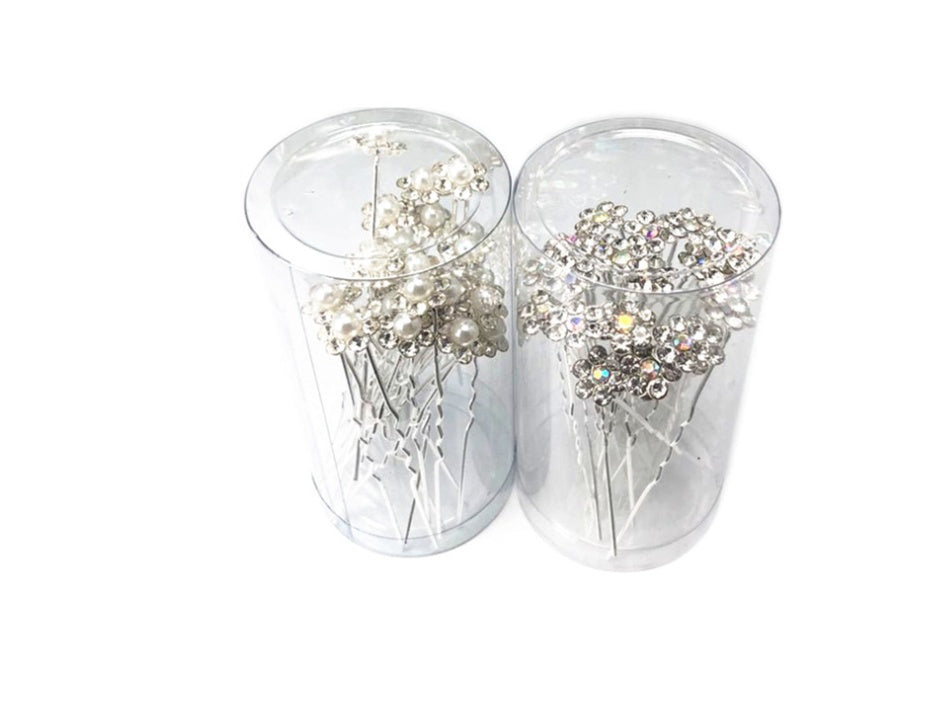 Pearl U-shaped bun Bridal plate hair fork pearl rhinestone flower-studded hair clip