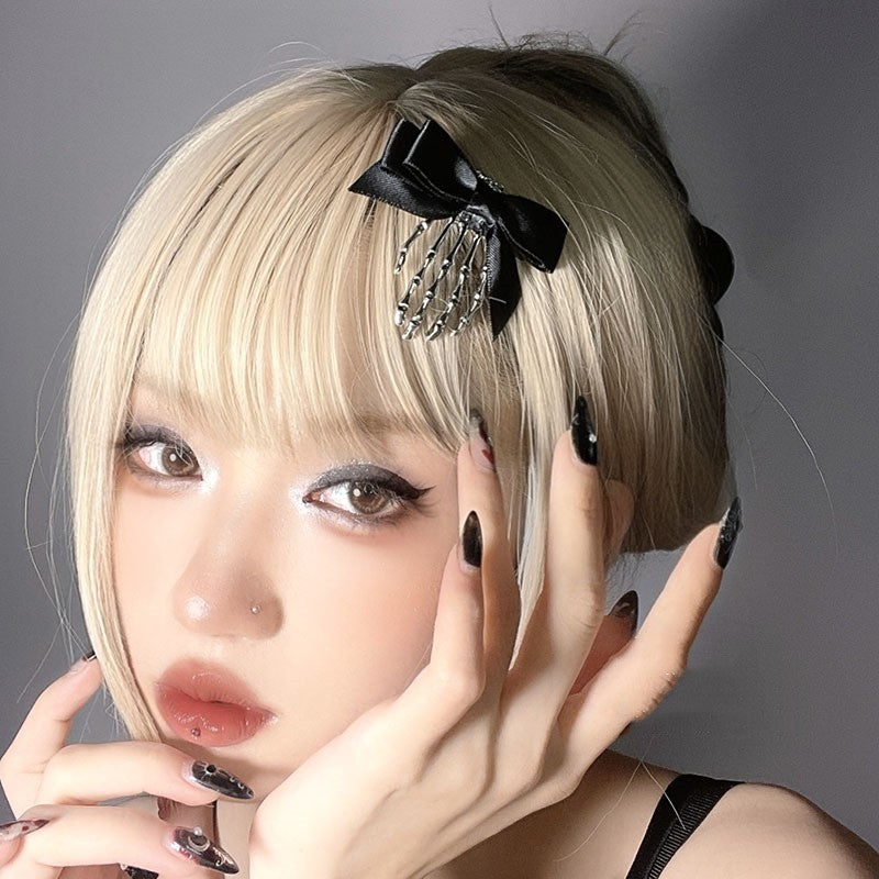 Skeleton Claw Ghost Hand Bow Hair Clip