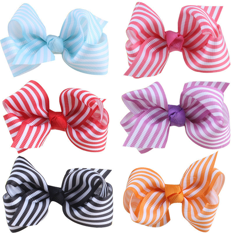 Girls Striped Headdress Bow Hair Clip