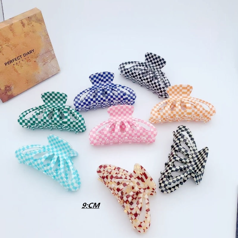 9CM Plaid Barrettes Girly Temperamental Hollow Grip