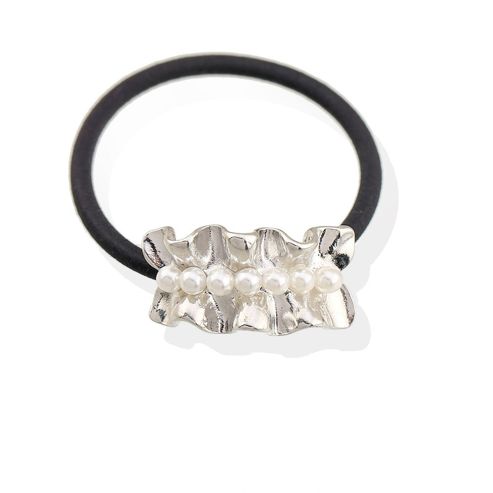 Elegance Retro Pearl Alloy Ponytail Hair String Ring Girl