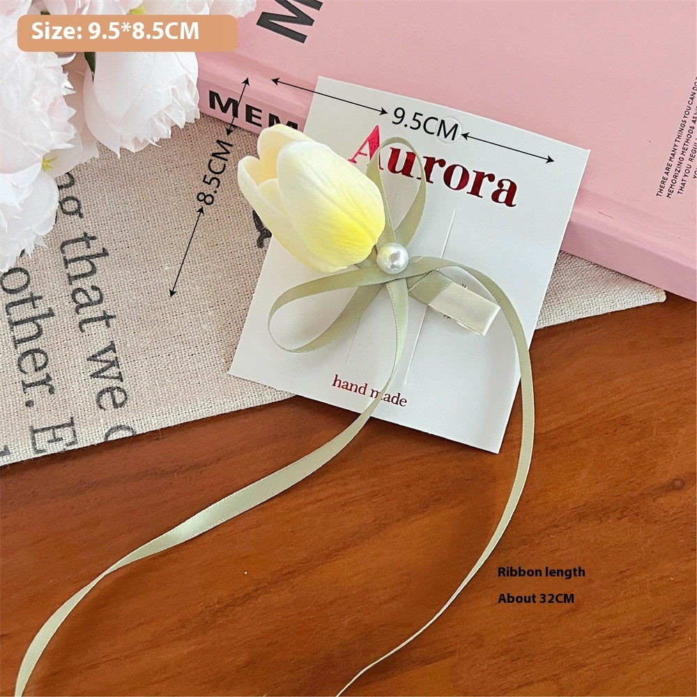 Three-dimensional Tulip Flower Barrettes Simple Ribbon