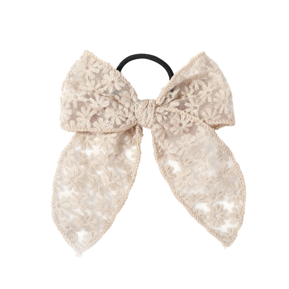 Embroidered Printed Bowknot Hair Ring Simple Lace Rubber Band Hair Rope Floral Dovetail Accessories