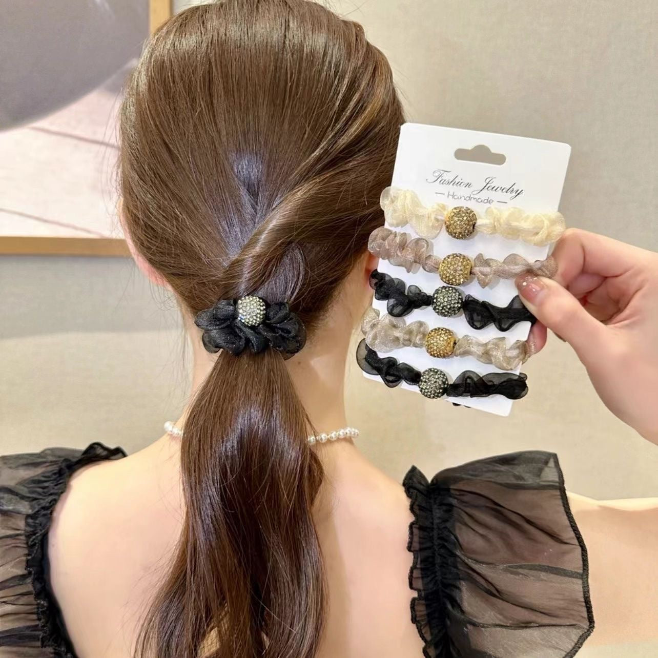 Hollow Rhinestone Small Intestine Hair Ring