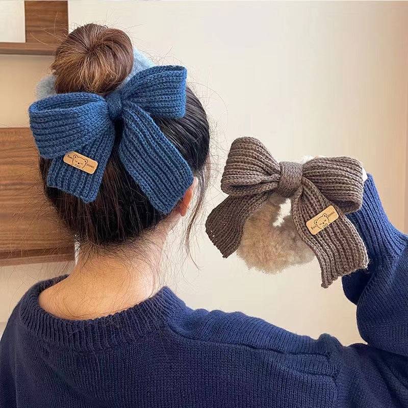 New Autumn And Winter Wool Bow Plush Hair Ring