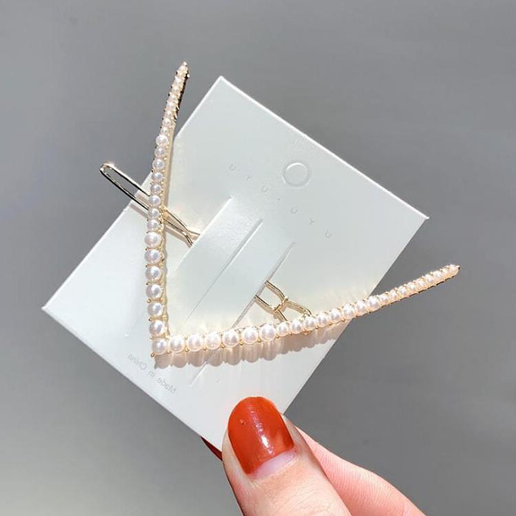 V-shaped Clip Rhinestone Pearl Hair Accessories