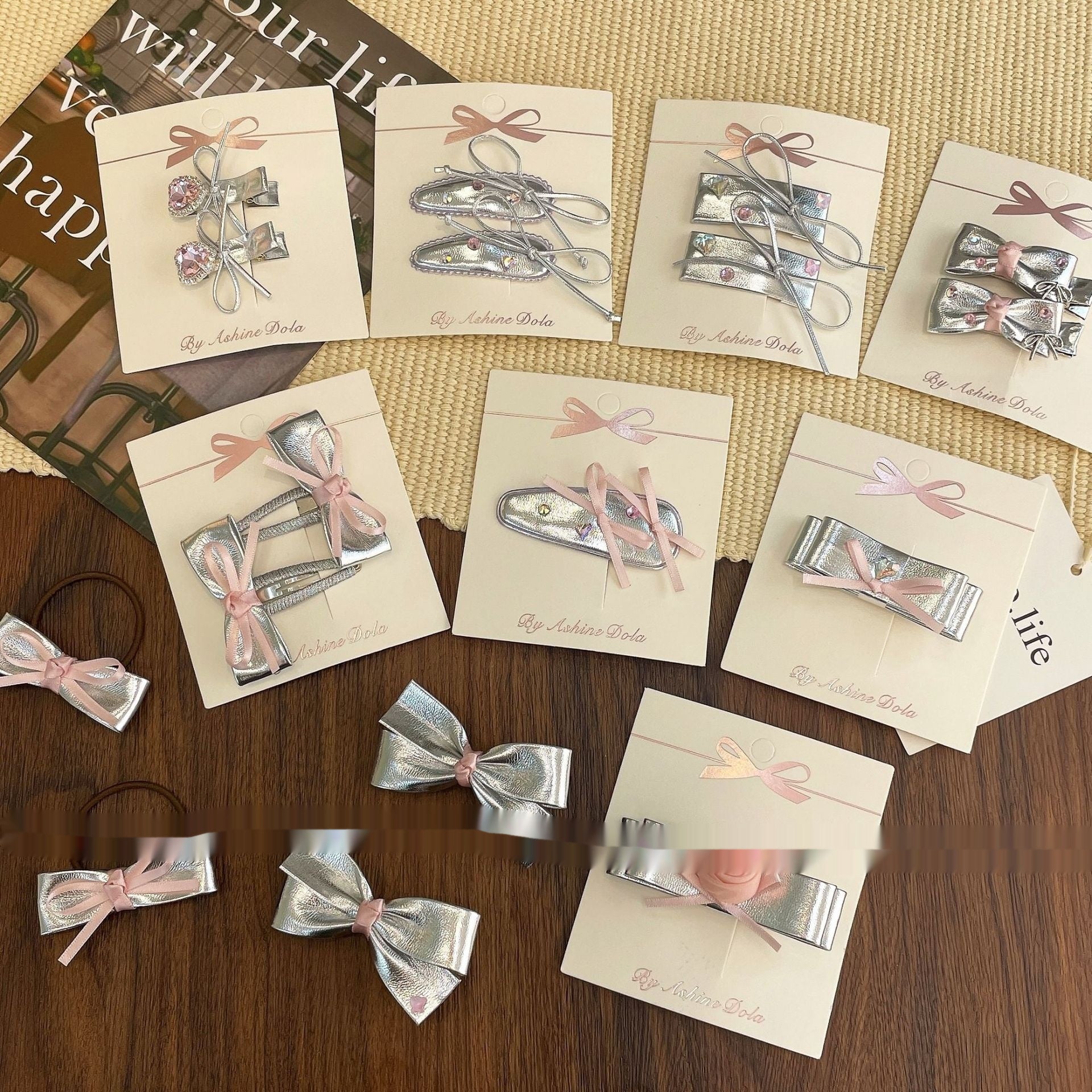 New Sweet Cool Silver Leather Bow Barrettes