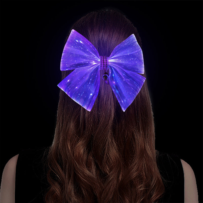Luminous Barrettes Bowknot Optical Fiber Hair Accessories LED Disco