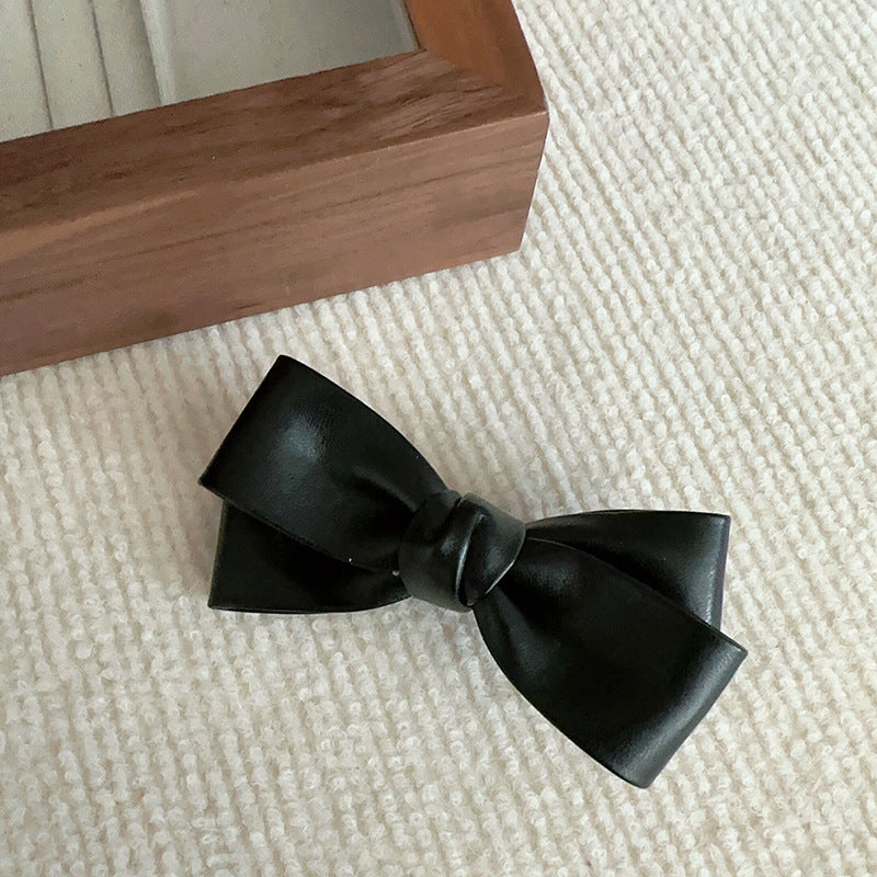 Gentle Coffee Color Series Textured Pu Bow Barrettes