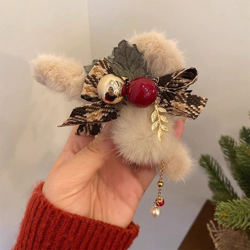 Christmas Plush Female Bow Barrettes