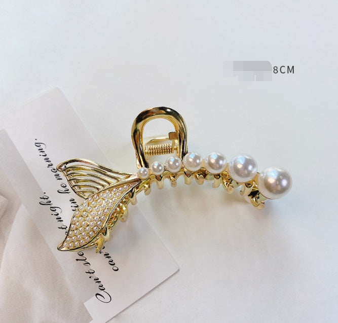 Pearl Catch Clip Metal Shark Clip Hairpin Back Of Head Hair Retro Fishtail Clip Headdress Hair Catch Temperament Hairpin