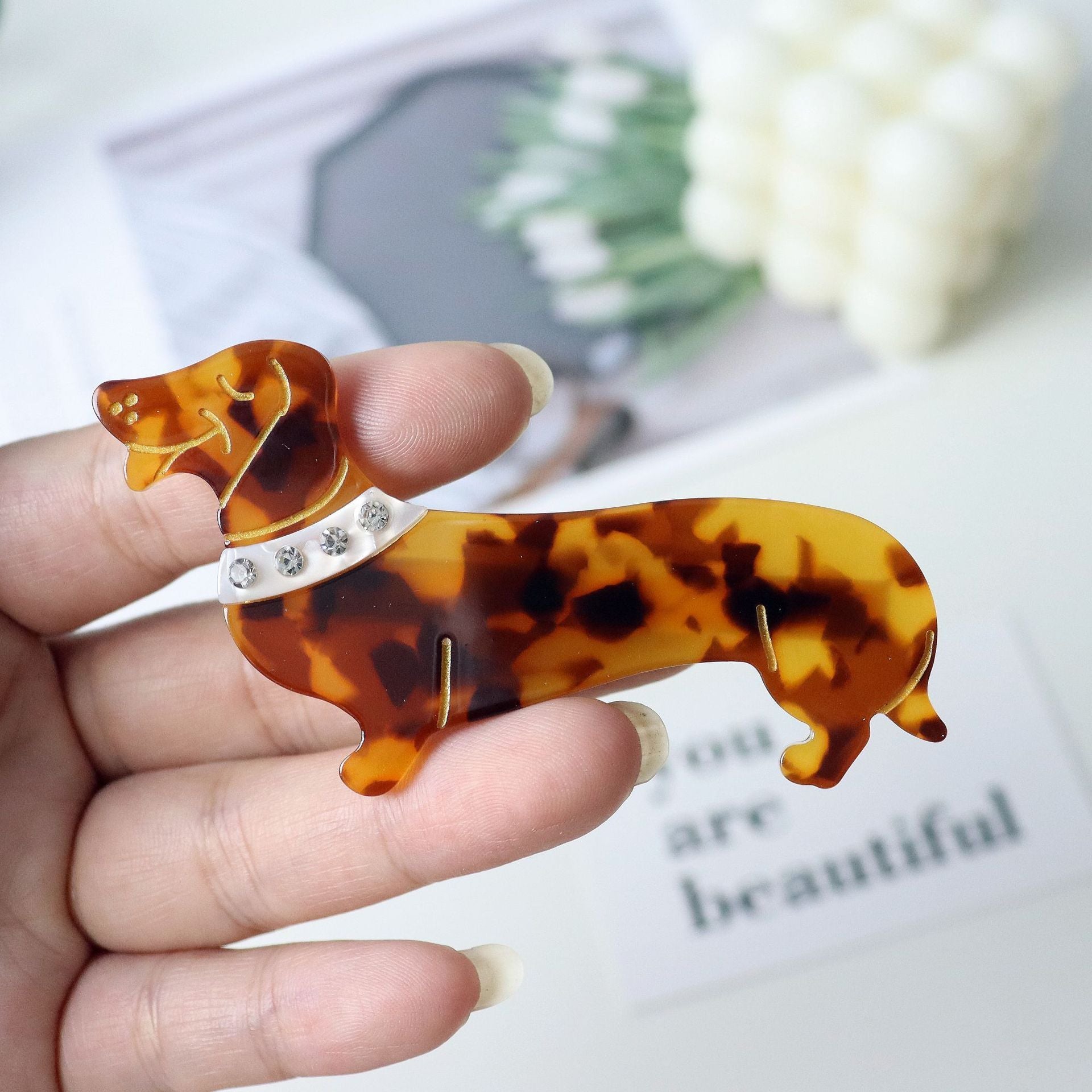 Korean Style Cellulose Acetate Tablets Sausage Dog-shaped Barrettes