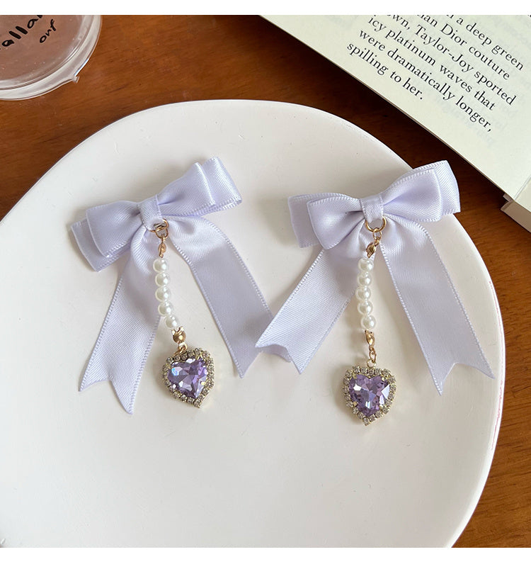 Double Bow Hair Pearl Pendant Pair Clip