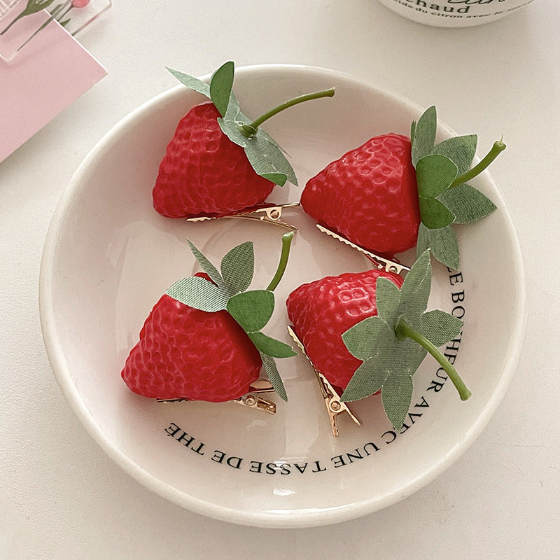 Cute Simulation Stereo Strawberry Barrettes Female Funny Quirky