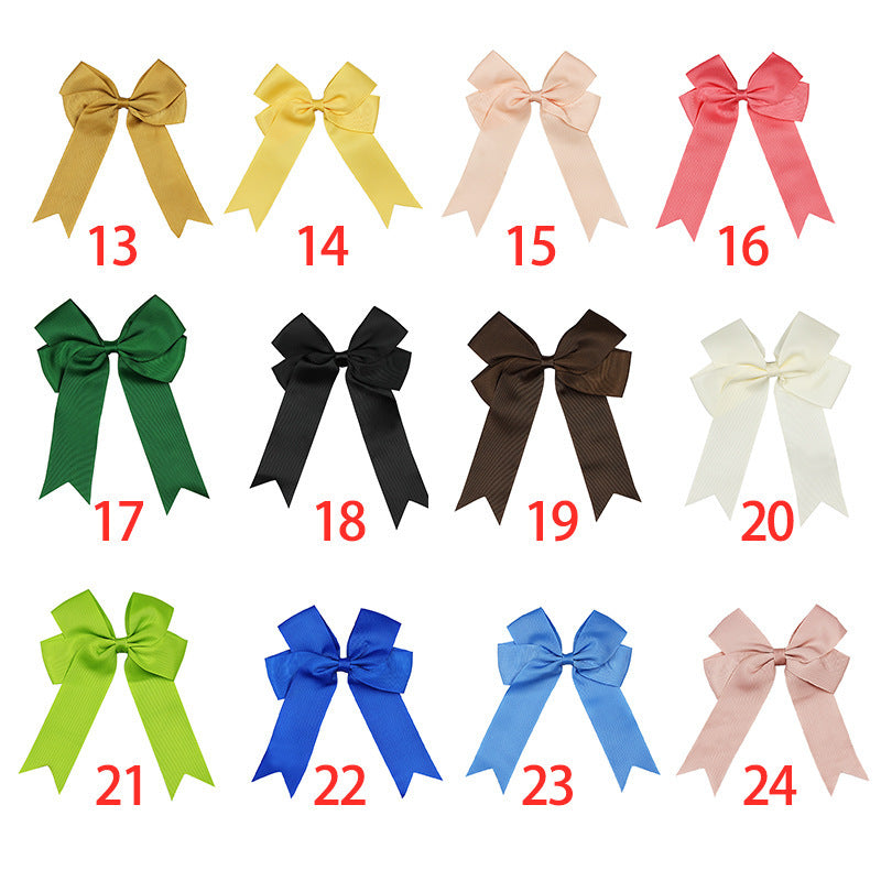 Handmade Long Floating Tail Solid Color Bow Children Barrettes