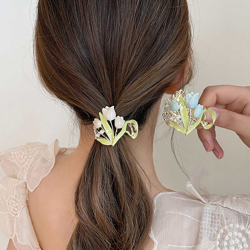Best Tulips High Ponytail Hair Claws Barrettes Women Back Of Head Fixed Artifact Headband