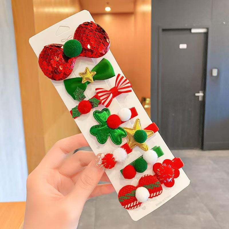 Bowknot Hairpin Cute Headwear Cartoon Cloth Bell Elk Snowflake Christmas Tree Barrettes Suit