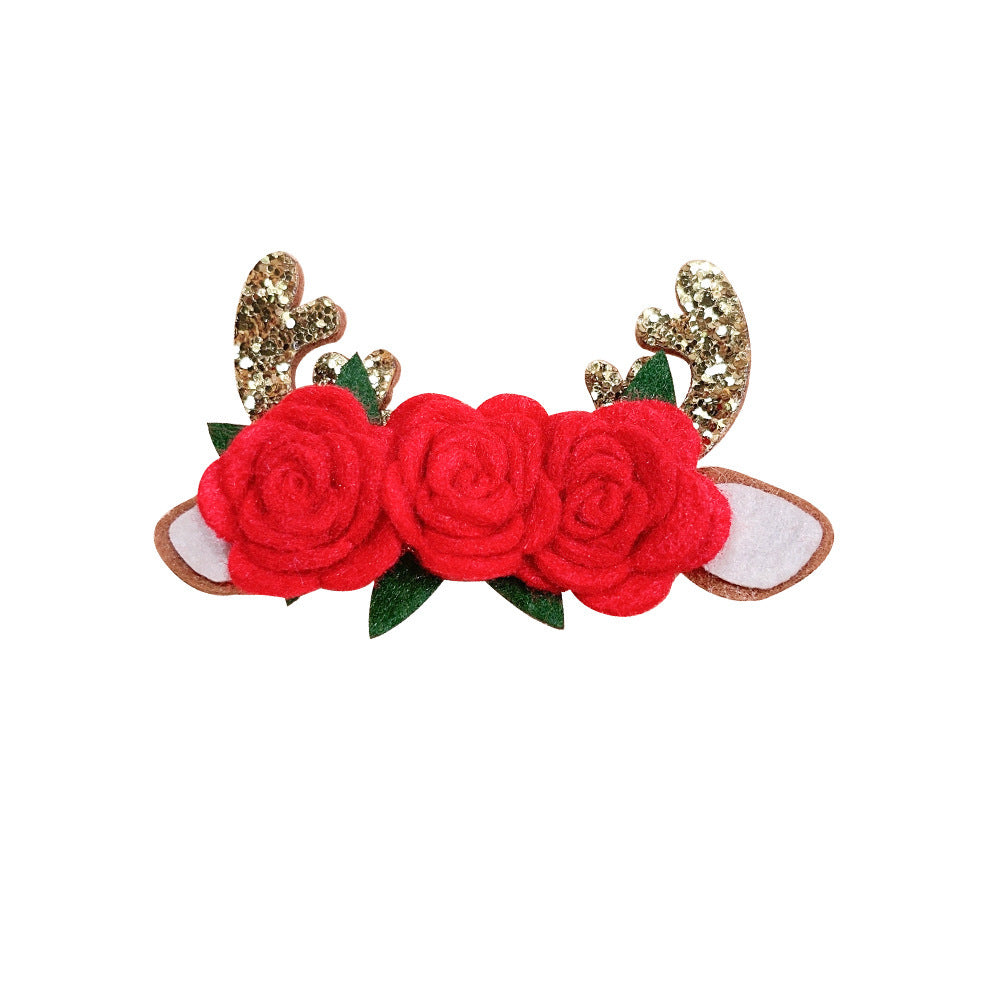 Christmas Sequins Elk Horn Non-woven Bow Barrettes