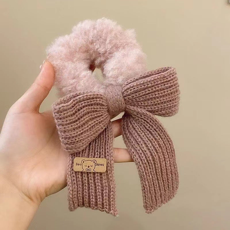 New Autumn And Winter Wool Bow Plush Hair Ring