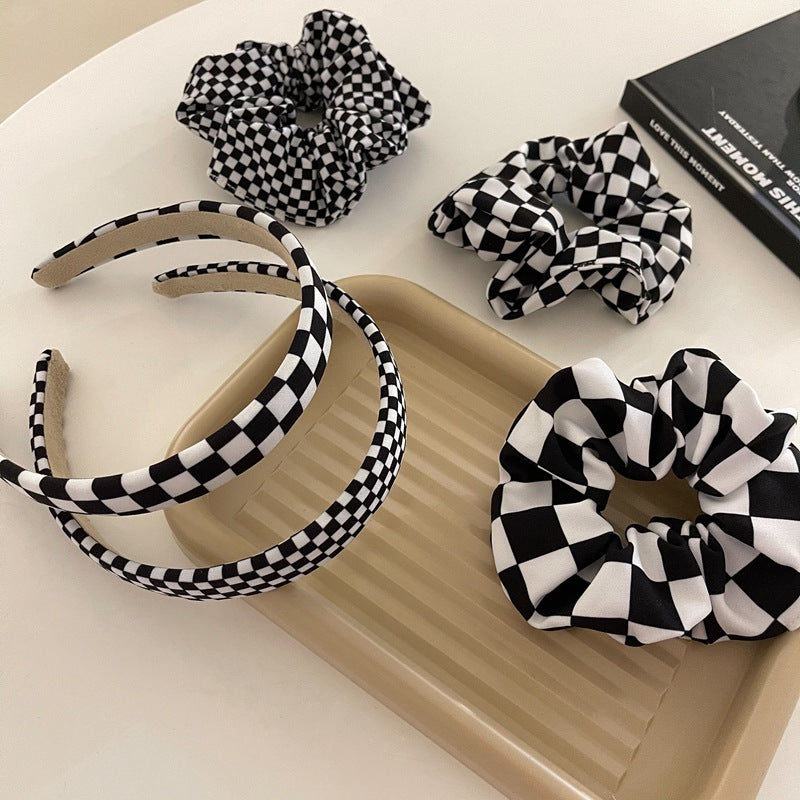 Modern Checkerboard Series Hair Accessories Black And White Lattice Large Intestine Ring