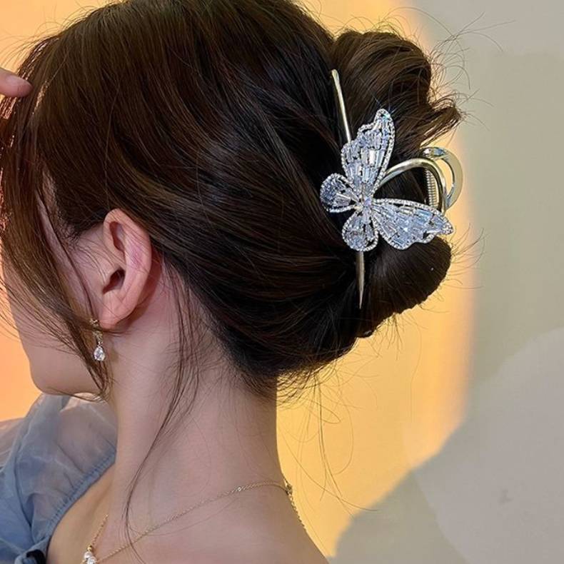 Best Super Fairy Full Diamond Butterfly Metal Grip Large High Sense Shark Clip