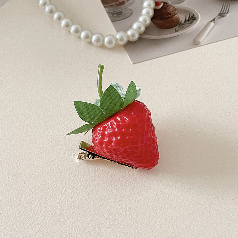 Cute Simulation Stereo Strawberry Barrettes Female Funny Quirky