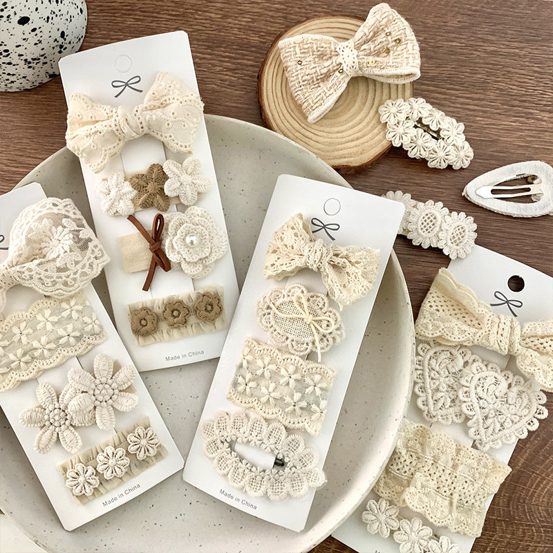 Fabric Lace Barrettes 4 Pack Baby Flower Headwear