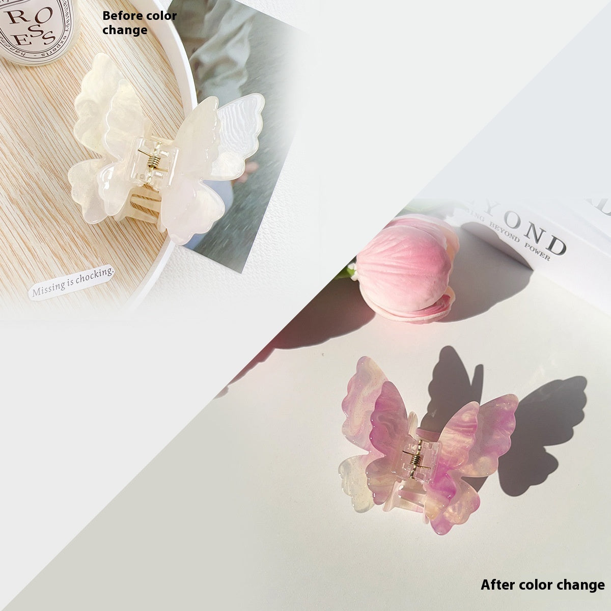 French High-end Double-layer Butterfly Color Hair Clip