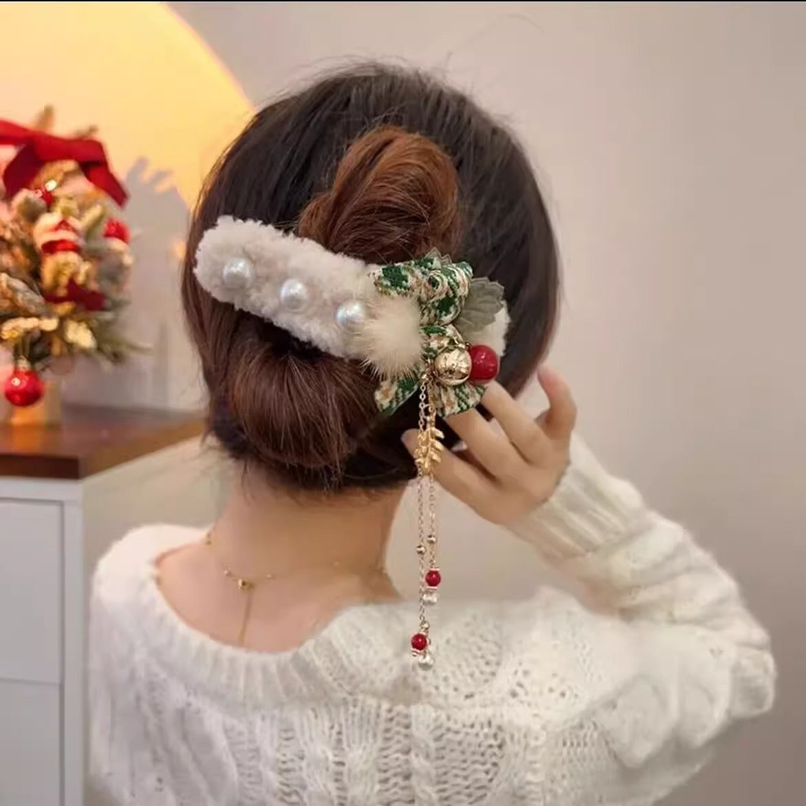 Christmas Plush Female Bow Barrettes