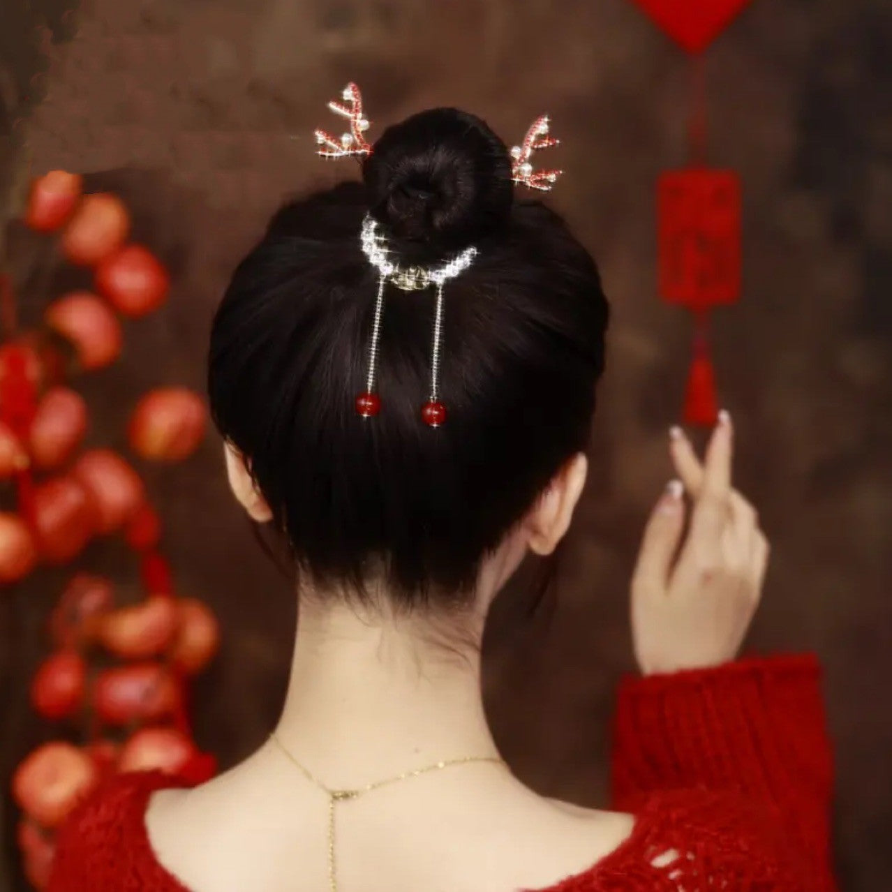 Best Alloy Pearl Hair Accessories Elk Romantic Shining Zirconium Tassel Bead Ball Clip For Women