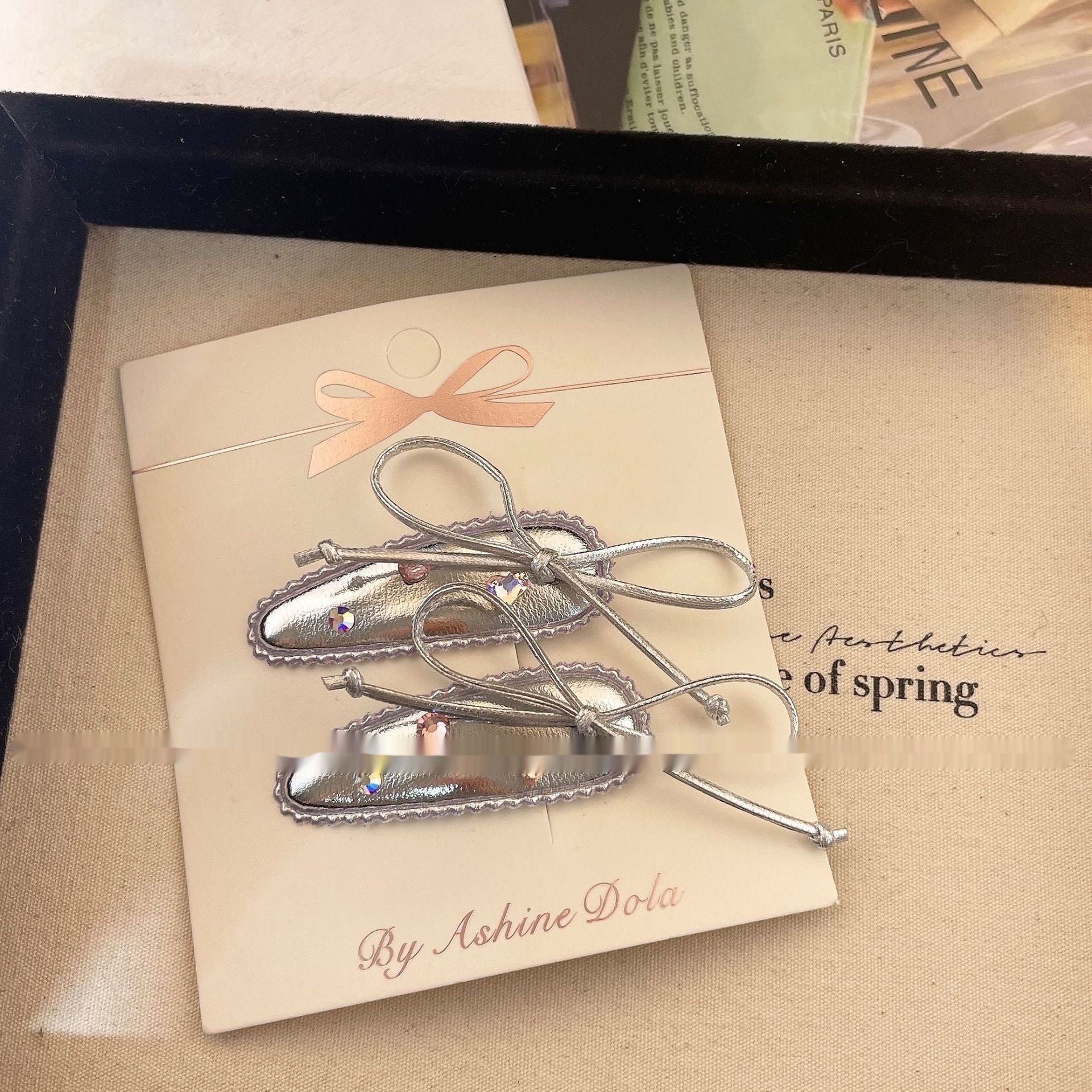 New Sweet Cool Silver Leather Bow Barrettes
