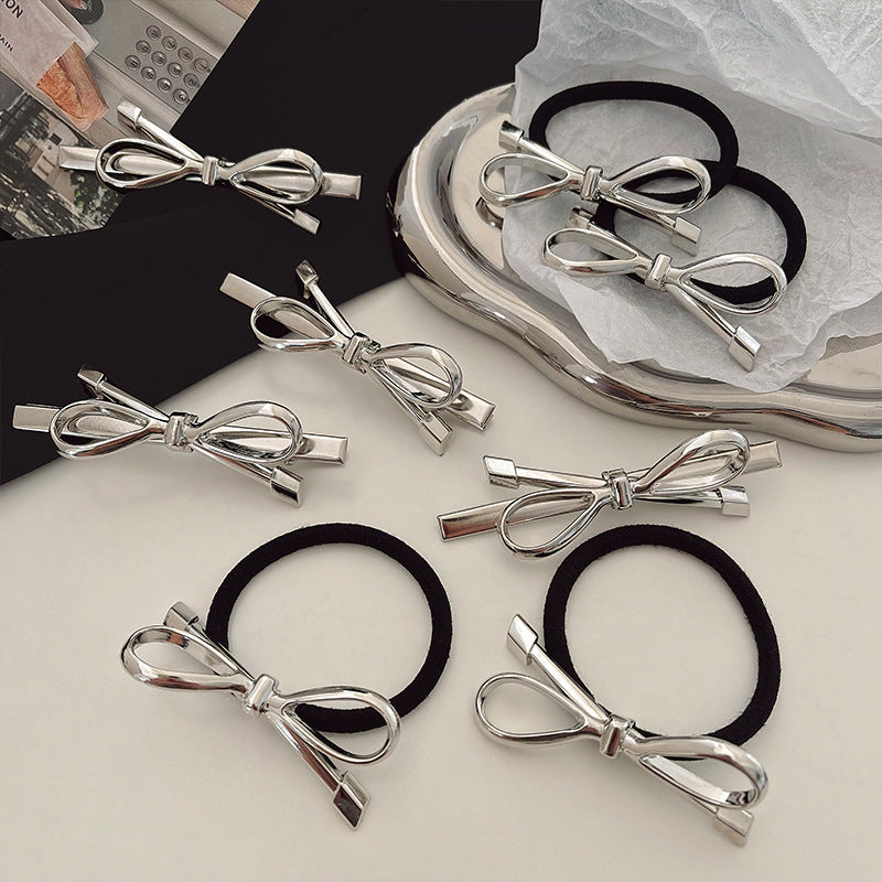 Ins Cold Style Silver Bow Barrettes Women