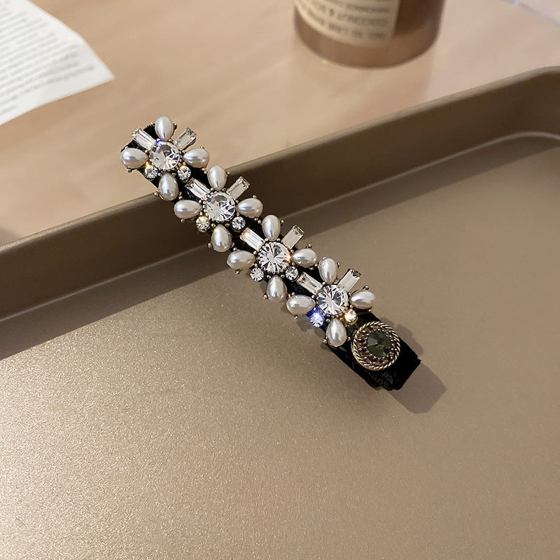 Retro Baroque Rhinestone Pearl Barrettes Female Word Clip Side Clip