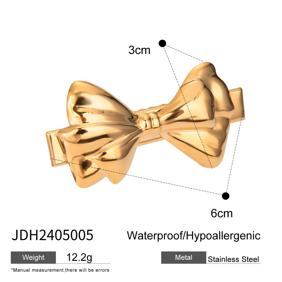 18K Gold Stainless Steel Double Bow Barrettes Women