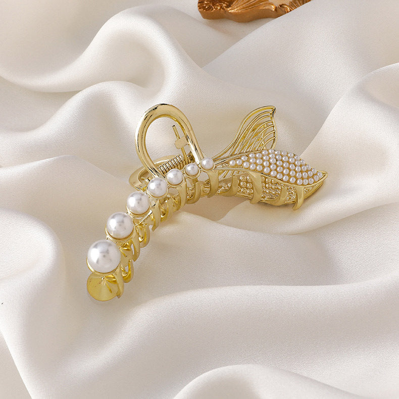 Net Red Large Pearl Fish Tail Plate Hair Clip Back Head Shark Hairpin Hairpin