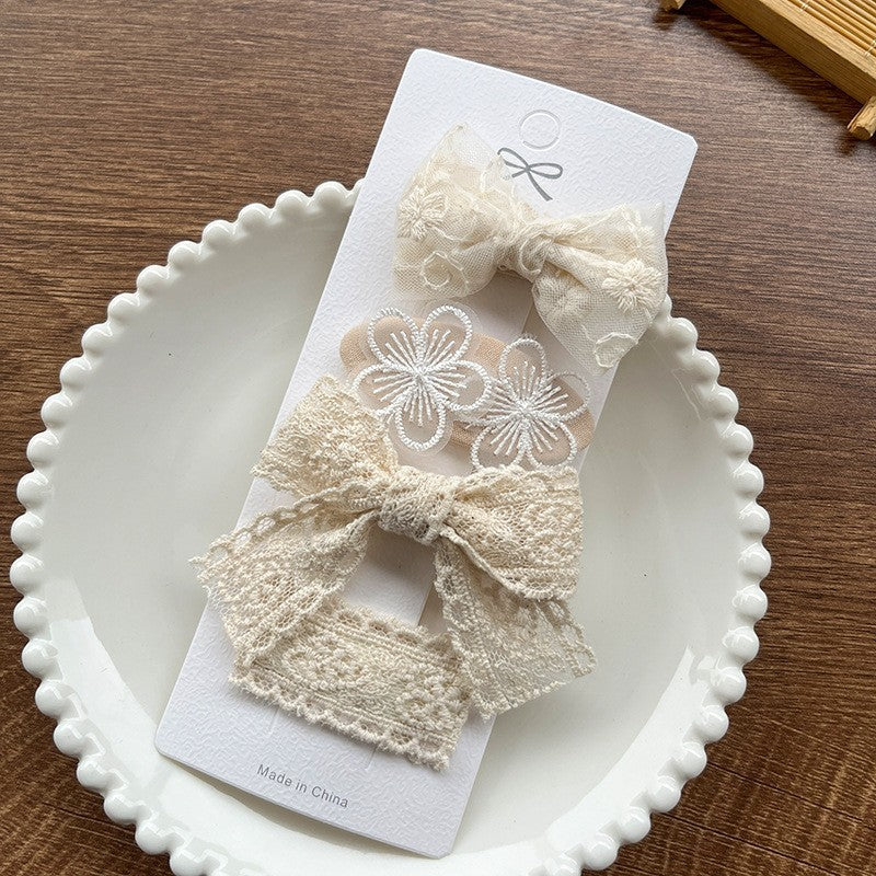Fabric Lace Barrettes 4 Pack Baby Flower Headwear