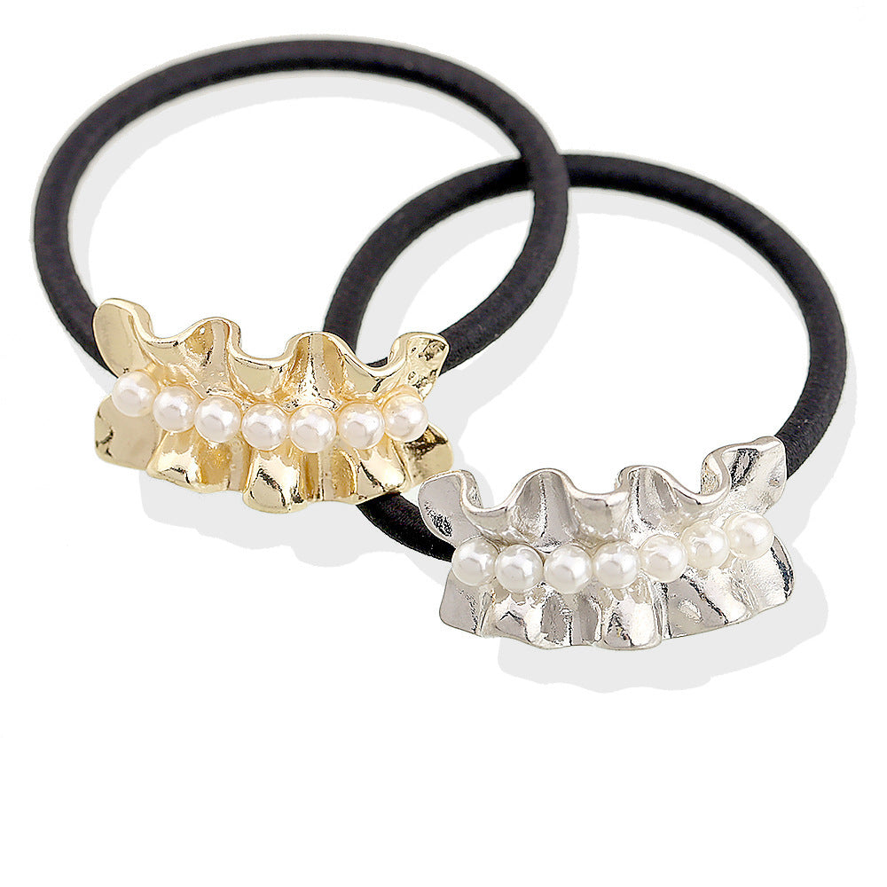 Elegance Retro Pearl Alloy Ponytail Hair String Ring Girl