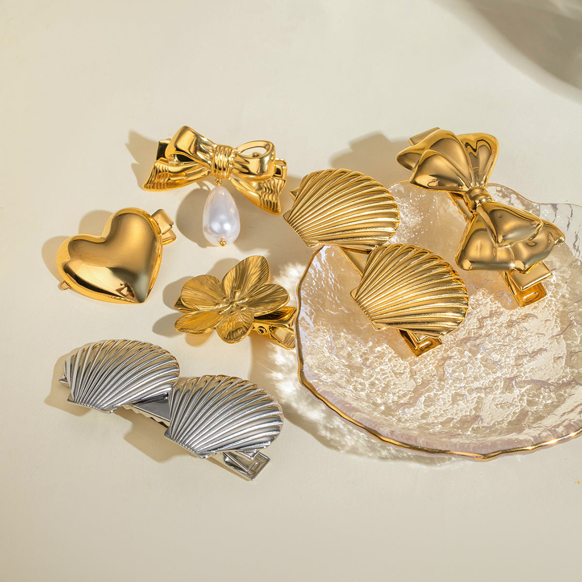 18K Gold Stainless Steel Double Bow Barrettes Women