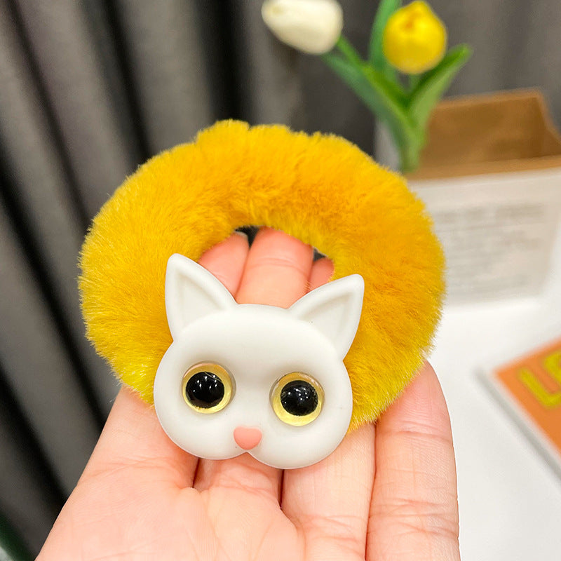 Cute Cartoon Kitten Hair Rope Girly Plush Hair Ring